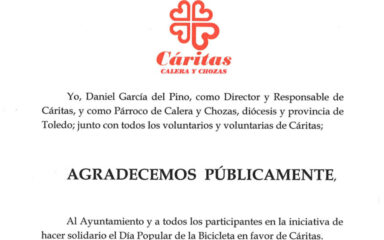 caritas agradece al ayto de calera y chozas