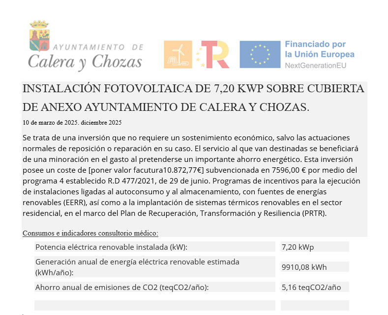 instalacion fotovoltaica anexo ayuntamiento caleraychozas