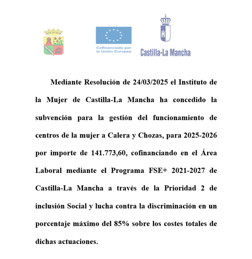 centro de la mujer calera y chozas subvencion