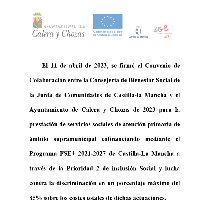 convenio colaboracion con servicios sociales en calera y chozas