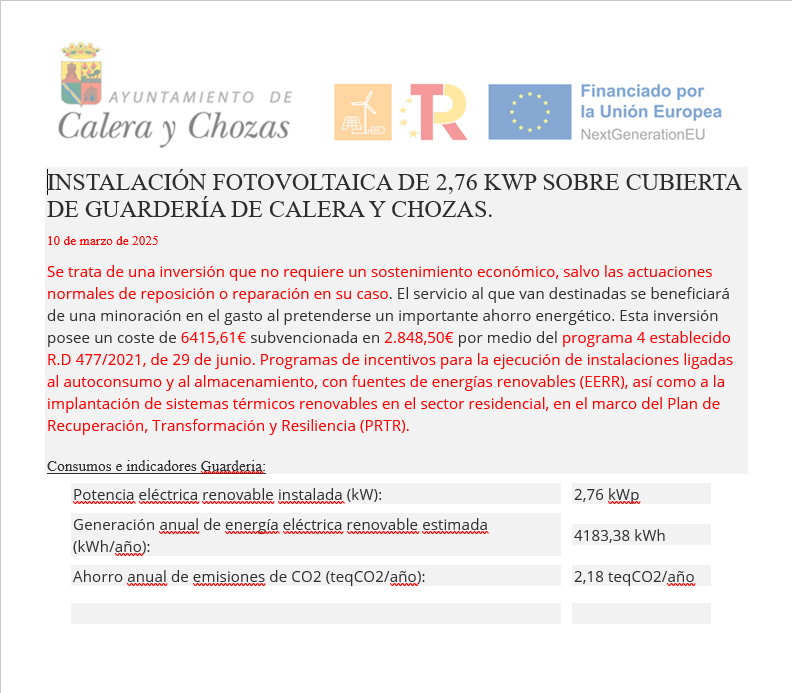 instalacion fotovoltaica guarderia calera